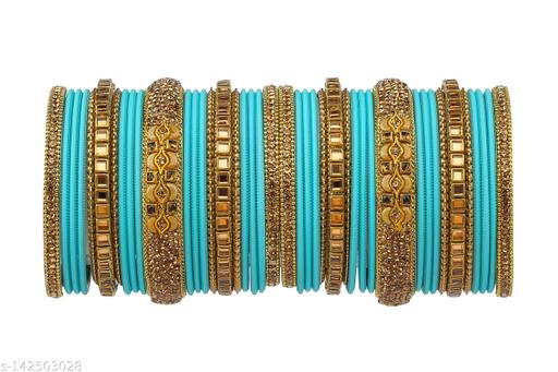 ZINEKA -Non Precious Metal studded with Zircon Gemstone and Beads Glossy bangle Set For Women/Girls-(Pack of-42))