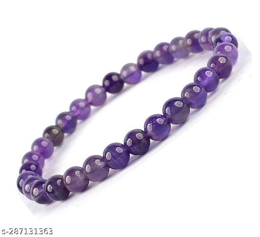 Adhvik (Adjustable Size) Purple Plain 8mm Moti Bead Pearl Natural Feng-Shui Healing Gem Stone Crystal Wrist Band Elastic Bracelet For Women's & Men's