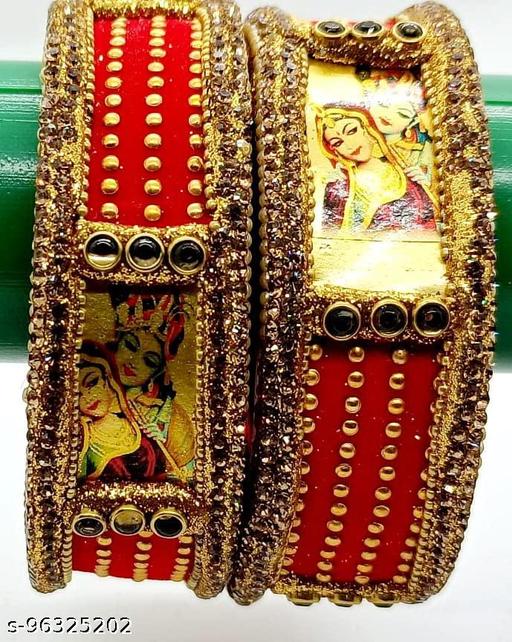 Shreeji Alankaar Glass Bangles Set With radha Krishna Picture Printed Set of 2-(Multicolor-2.6)