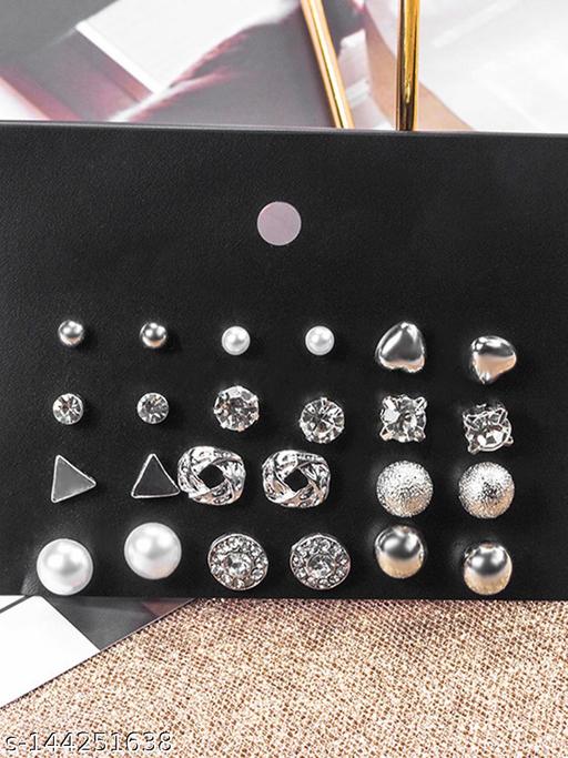 Vembley Combo of 18 Pair Lavish Gold Plated Studded Pearl Studs Earrings For Women and Girls