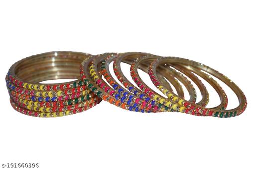 A. K. ENTERPRISES Glass Bangles / Toughened Set Combo With Colored Chips And Beads Decorated