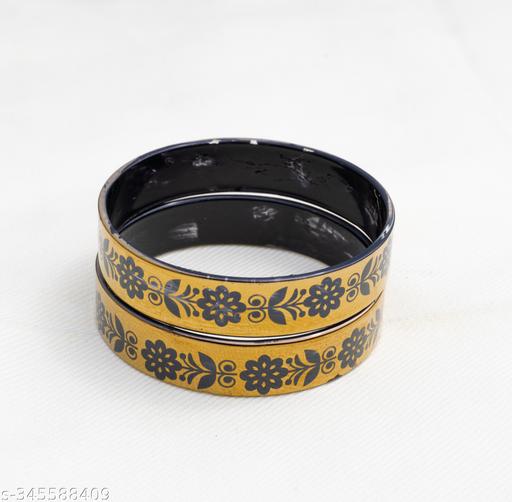 Spidey glass Blue bangles For women/girls gold/green Flower printed pack of 02