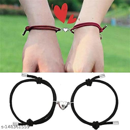 Magnetic Couple Heart Bracelets for Women Men, Matching Bracelet Lover Gifts for Boyfriend Girlfriend Valentine Best Friend Black and Red Thread Dori
