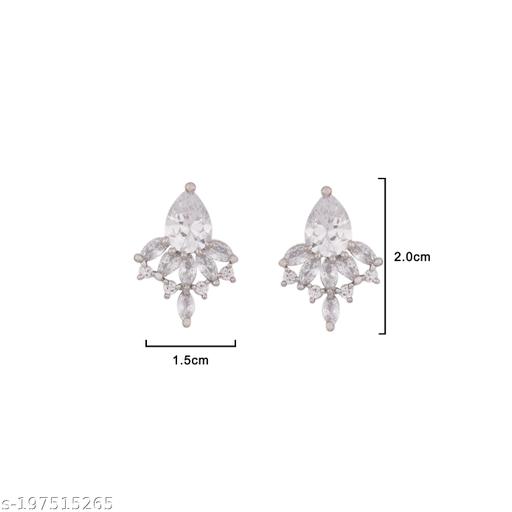 Laurel Cubic Zirconia 18K Gold Plated Peacock Feather Shaped Contemporary Earring For Women (Silver)