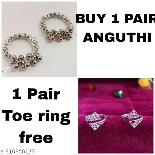 New trending alloy Oxidized silver color bichhiya toe ring and anguthi and thumb ring for girls and womans combo pack of 2 Latest oxidized silver color alloy fancy adjustable new ethnic casual toe ring and anguthi and thumb ring for all girls and wom