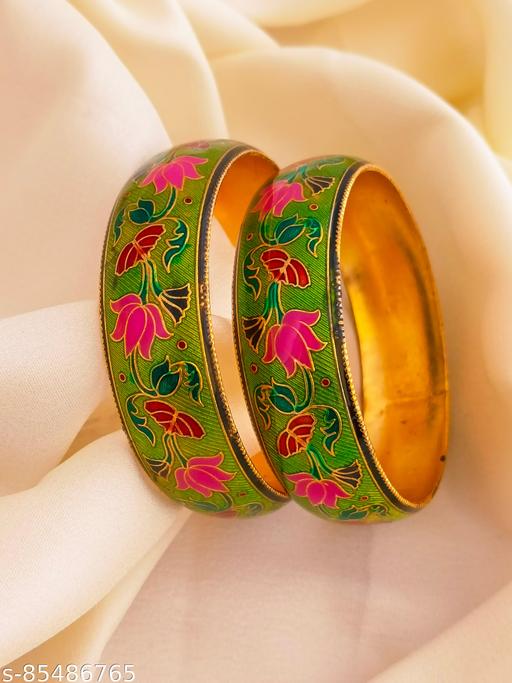 Meenakari Flower bangle Pale green