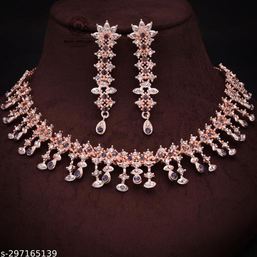 VACHA-Pack-of-1-Rose-Gold-Plated-American-Diamond-and-Heavy-Polished-Diamond-Choker-Necklace-set-with-1-Pair-of-Earrings-Jewellery-Set