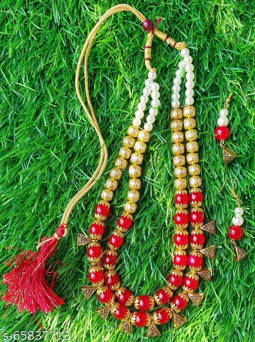 Fashion-Beaded-Mala-Fancy-Necklace-Earrings-Designer-Jewellery-Set-for-Women-Girls/gold-plated-crystal-red-pearls-necklace-wuth-Drop-Earrings-jewellery-set