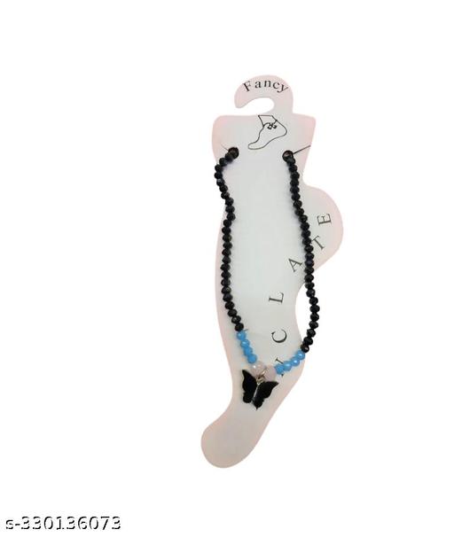 Black crystal anklet pair