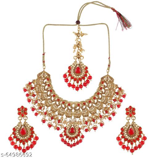 Choker-Necklace-Set-For-Girls-&-Women-Color--Red|Artificial-Fashion-traditional-Jewellery-Set,-Choker-set,-long-short-Haar.|Premium-quality-Product|Made-in-India.