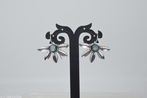 Oxidised Silver Plated Aqua Green Chalcedony Fashionable Hoop Earring