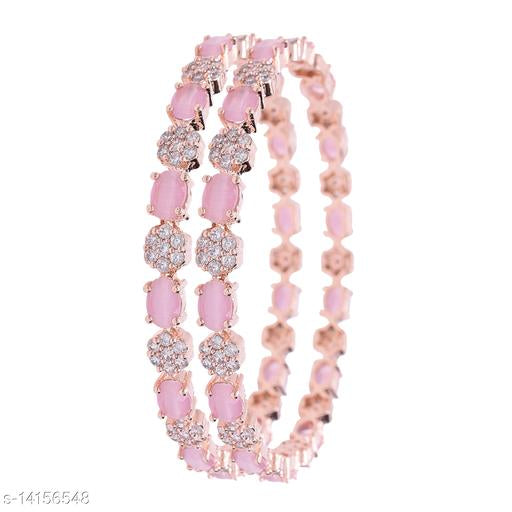 Ratnavali Jewels Metal Rose Gold and American Diamond Bangle for Women & Girls