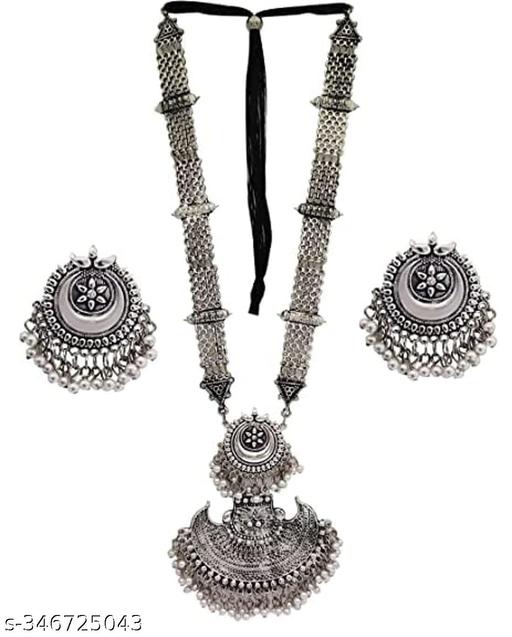 New-Ziyan's-Fashion-Afghani-Style-Oxidised-Silver-Black-Metal-JewellerAy-Pendant-Long-Necklace-Set-for-Women-and-Girls