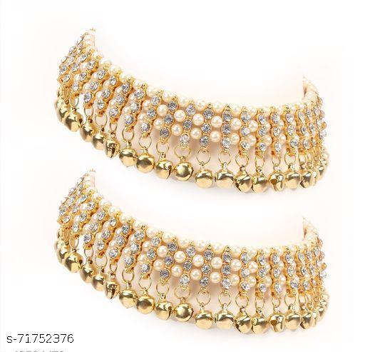 white Golden Ethnic Antique Kundan Studded Alloy Anklet Copper, Zinc Anklet