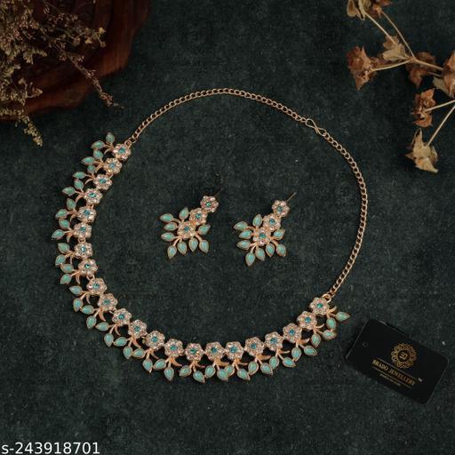 MEVADA-JEWELLERY-Rose-Gold-Plated-Necklace-Set-With-American-Diamond-For-Girls-And-Women-|-Jewellery-Set-|-Necklace-|