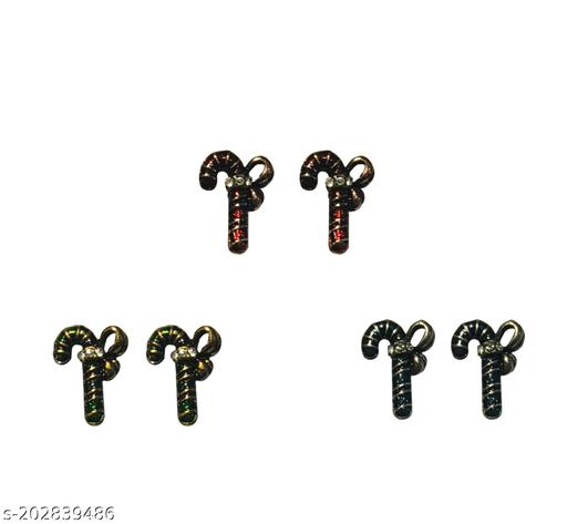 La Belleza Floral Hook Stick Crystal Stone Studded Stud Earring For Girls And Women In Multicolor Combo Pack Of 3