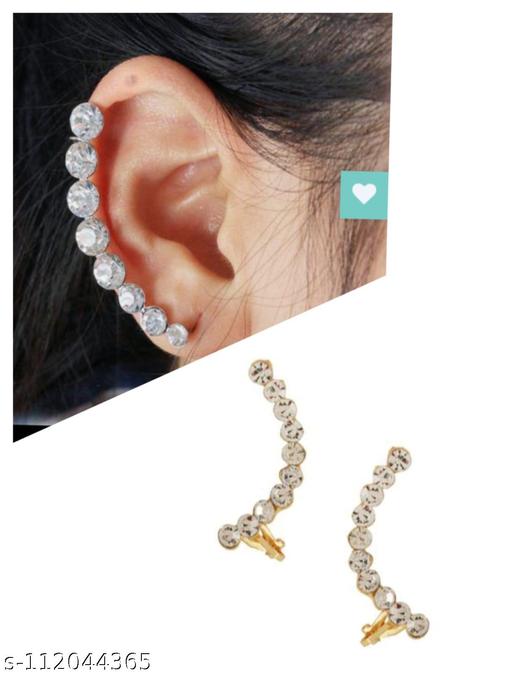 Gold Plated Clip On Ear Cuffs with American Diamond earring for women