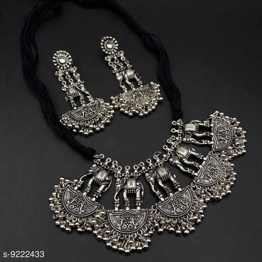 Oxidized-Silver-Color-Choker-Necklace-Set-With-Earrings