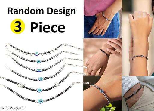 New Collection’s 3pc Random Exclusive Random Evil Eye Nazariya Hand Bracelet with Black & Silver Beads for Baby Boys & Girls