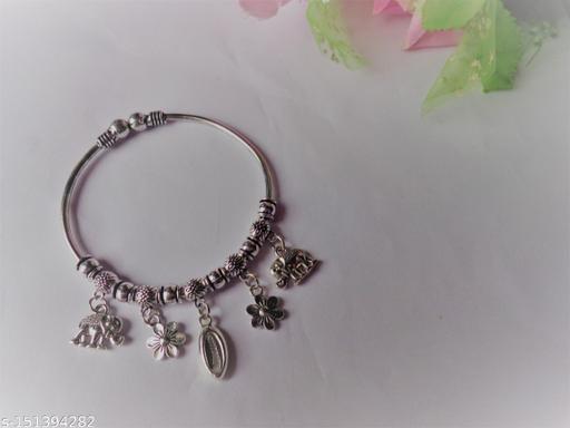 Nikhaar Jewelry Silver Plated Oxidized Metal Mix Charms Bangle Bracelet for Girls and Women