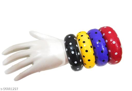 Multicolour Wooden Polka dot bangles pack of 4