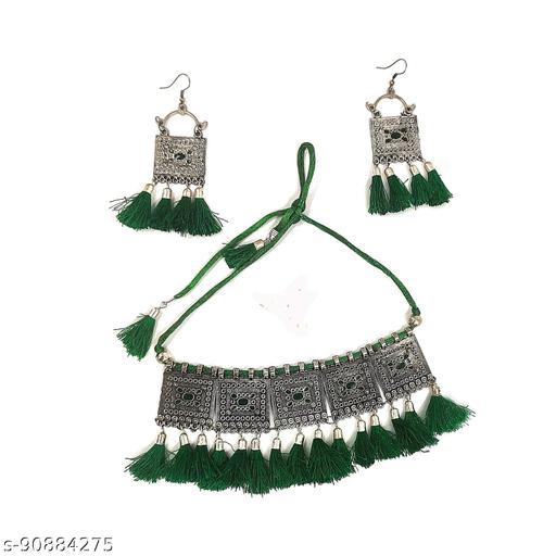ManRaGini-New-Jewel-Oxidised-Jewellery-Afghani-Style-Necklace-&-Bahubali-Maang-Tikka-Set-for-Women-&-Girls