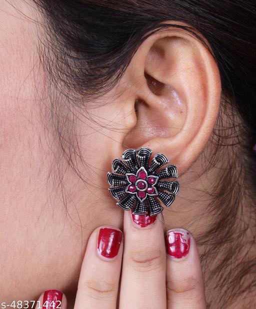 LAXMIT'S-Brass-Oxidized-Green-Floral-Necklace,-Earrings,Nosepin-set