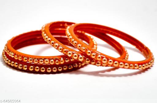 Shez New Bridal Collection Lac Bangle/Kada Set, Orange, For Festive & Daily Uses, Pack Of 4