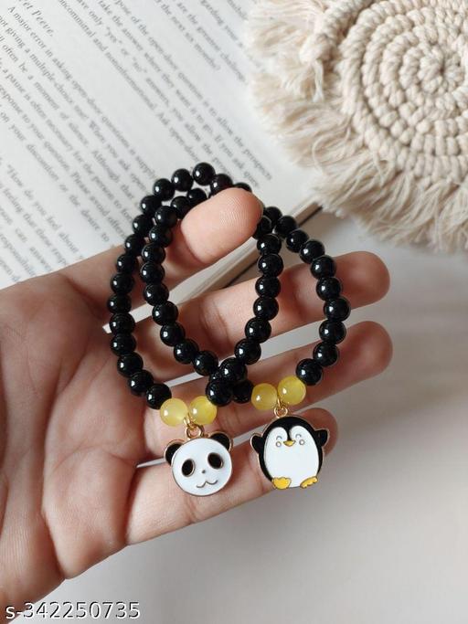 Penguin & Panda Couple Bracelet, Friend Bracelet, Soulmate bracelet, True love bracelet (Pack of 2) (6 mm stacks)