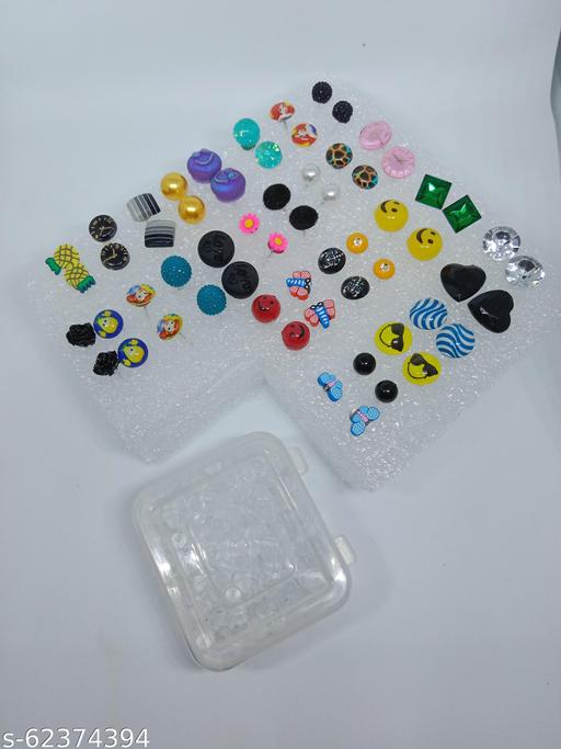 Honbon Stud Earring Set Artificial Jewellery Heart, Flower Shape Multi Design Earrings For Girls And Women Birthday Gift For Girls And Kids (Pack of 30)