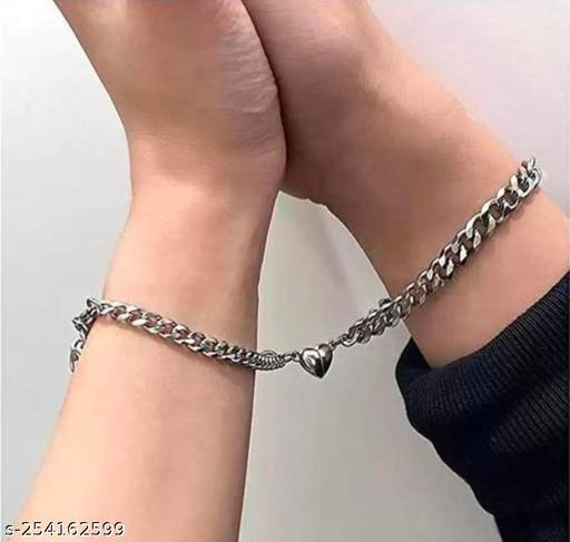 Silver Colour Heart Shape Bracelet for Couples Girls n Boys