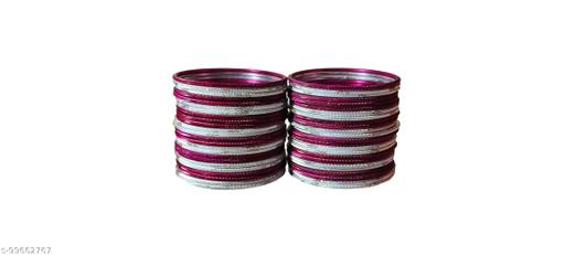 SET OF 24 SILVER & 24 MAROON BANGLES IN METAL