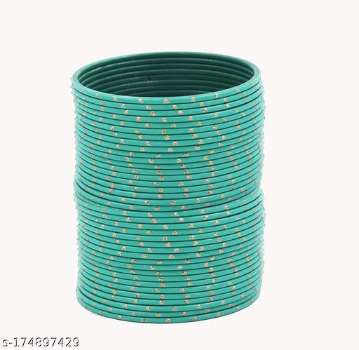 Sea Green Colour RimZim Metal Bangle Set for Women & Girls Jewellery Latest Ethnic 4 Dozen (Set of 48) - (GSI)