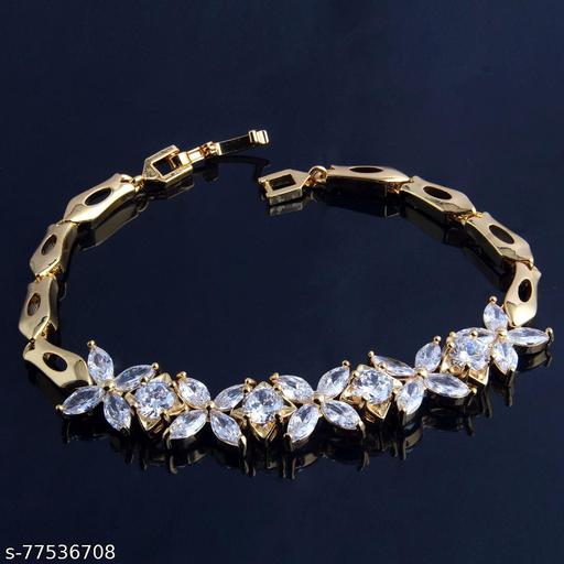 ZIVOM Floral Glossy 18K Gold Crystal American Diamond Bracelet For Women