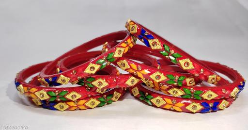 LPINE Glass Kada Set with Zircon Gemstone and Beads Studded worked Glossy finished Bangle/Kada/Chudi Set For Women/Girls Multi