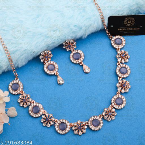 Mevada-Jewellery-Rose-Gold-Plated-Jewellery-American-Diamond-Choker-Necklace-set-with-1-Pair-of-Earrings-For-Womwn-&-Girls-Jewellery-Set-And-Necklace-Set