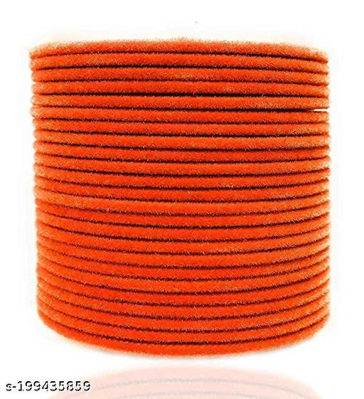 Orange Colour Beautiful & Elegant Velvet Metal Bangles Combo Set for Women and Girls On Ocassion of Birthdays, Parties & Functions - (Pack of 24 Bangles)_
