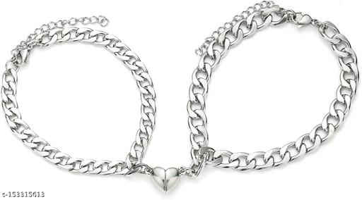 2Pcs Loving Magnet Bracelet Stainless Steel Heart shaped Romantic Love Couples Friedship promise 2 in 1 duo Wrist Band Bracelet Attractive Gift for Men and Women