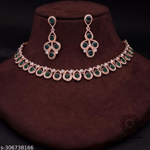 Mevada-Jewellery-Rose-Gold-Plated-Jewellery-Set-American-Diamond-Choker-Necklace-set-with-1-Pair-of-Earrings-For-Womwn-&-Girls-Jewellery-Set-And-Necklace-Set