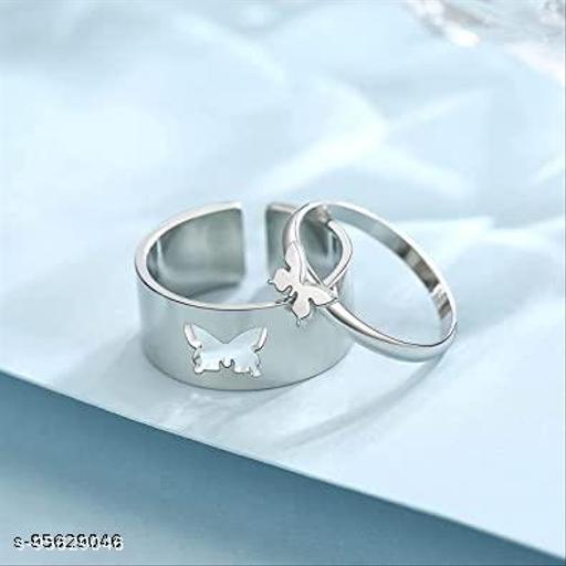 Alloy Metal Butterfly Adjustable Couple Ring for lovers/Valentine Gift for Girls/Boys/Husband/Wife(Silver