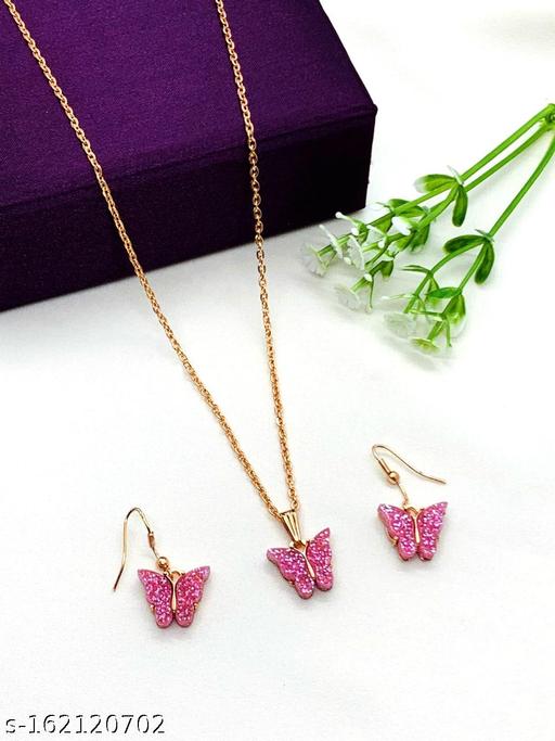 Butterfly-shape-pendant-chain-with-Earrings-necklace-for-women-and-girls-Brado-Jewellery-Set