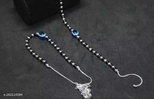 Evill Eye Black And Silver Beads Stones Studded Alloy Ghungroo Anklet For Women And Girls