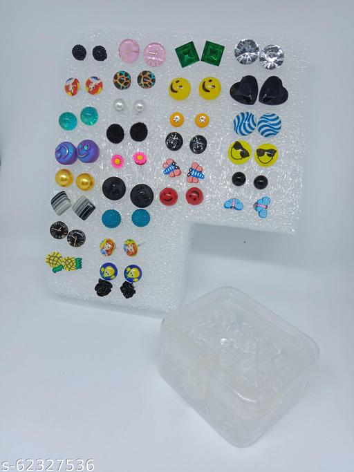 Shivarth Multicolor Assorted Design Small Stud Earrings with Plastic Back for Girls and Women Casual Wear ( Combo of 30 Pair )