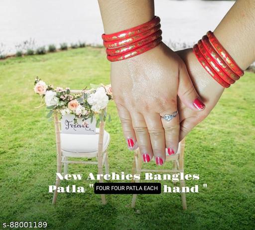 THE ARCHILIES PATLA SET OF 8, GLASS, FEMALE, RED BANGLES