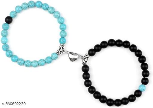 2Pcs/Set Beads Bracelet For Lovers Natural Stone Distance Heart Magnet Couple Bracelets Friendship Fashion Jewelry Gift