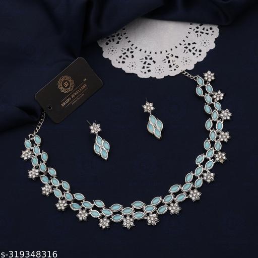 DR-FASHION-Silver-Necklace-With-1-pair-Of-Earrings-For-Women-And-Girl