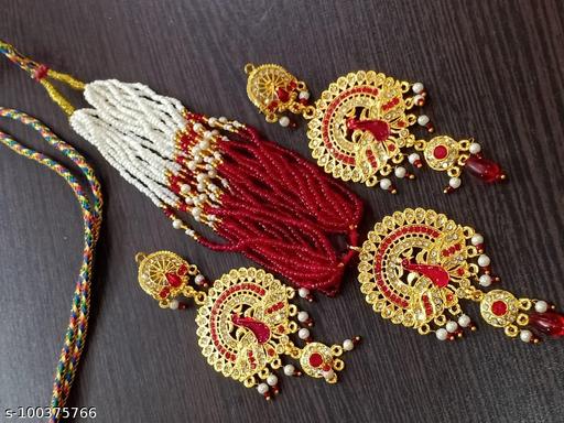 Bhavyaj-Gold-Plated-Flower-Kundan-Pearl-Necklace-with-Maang-Tikka-Earring-Traditional-Jewellery-Set-for-Women