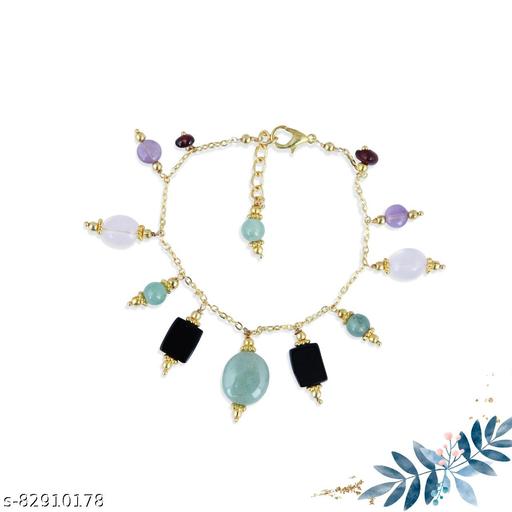 Aventurine, Rose Quartz, Amethyst, Garnet And Black Agate Beads 7 Inches Bracelet