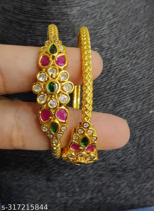 THE GIFTERY One Gram Gold Plated Set of 2 Traditional Bangles for Women and Girls