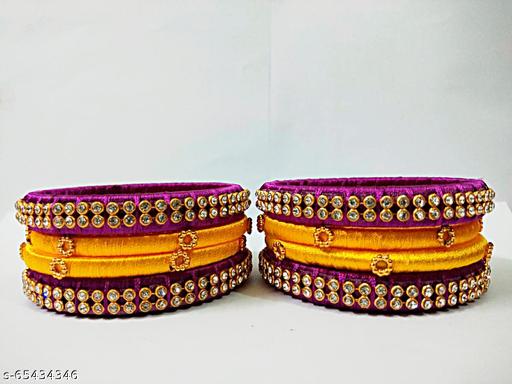 Purple & Yellow Silk Thread Bangles for Traditional Set of 8 (Size 2.4)…